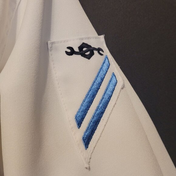 Vintage US Navy Enlisted Dress Jumper Cracker Jack White 42R Patches NMCB 5 - Picture 5 of 8